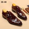 New Pointed Toe Loafers for Men Patent Leather Wedding Business Men's Retro Buckle Formal Shoes Size 38-48 Men Wedding Shoes
