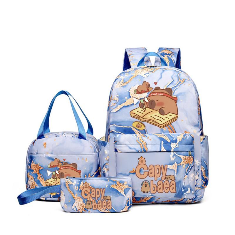 Capybara Cartoon Kids School Backpack Set With Pencil Case Lunch Bag - Large Capacity Breathable Waterproof Oxford Fabric