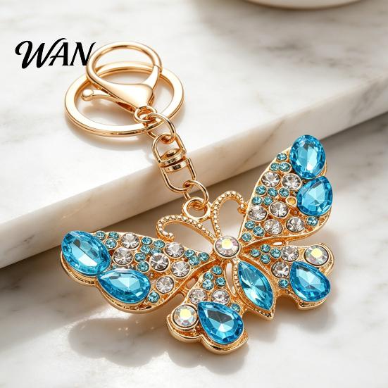 Wear-resistant Keyring Keychain Pendant Sparkling Rhinestones Butterfly Design Key Chain Colorful with Lobster Clasp Backpacks Car Bags Decorative