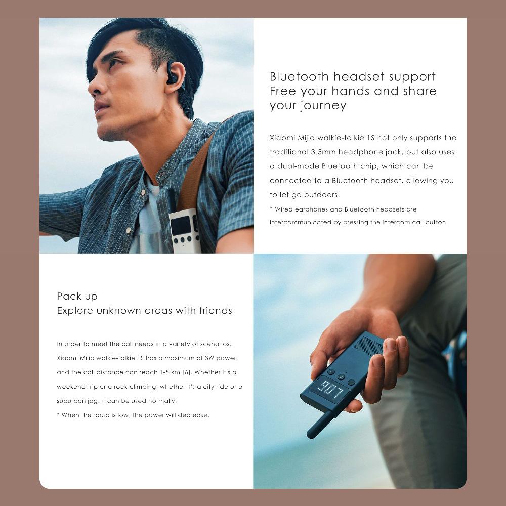 Xiaomi Mijia Smart Walkie Talkie 1S с FM-радиодинамиком, управление через приложение для смартфона, Bluetooth, обмен местоположением, быстрый командный разговор на открытом воздухе