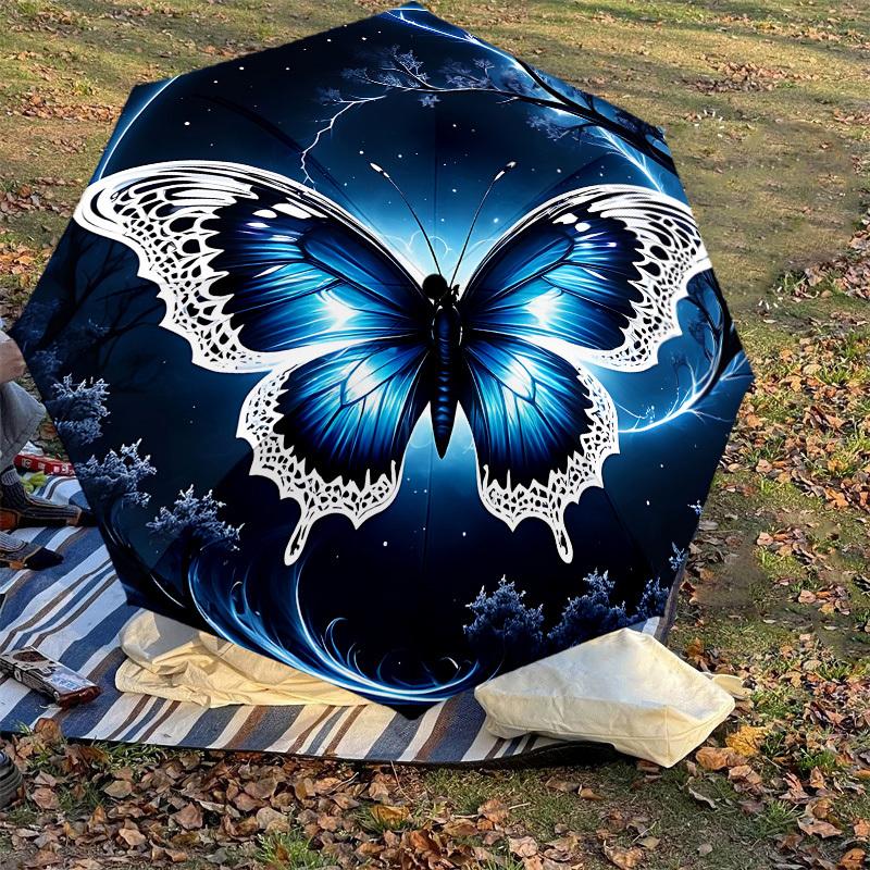 1PC Butterfly Night Automatic Open/Close Umbrella with Windproof, 8-Rib Sturdy Canopy, Durable Ribs, Fashionable Design, Outdoor Accessory, Fun Prin,