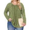 Women's Plus Size Fashion Printed Casual Pleated Round Neck Long Sleeve Top