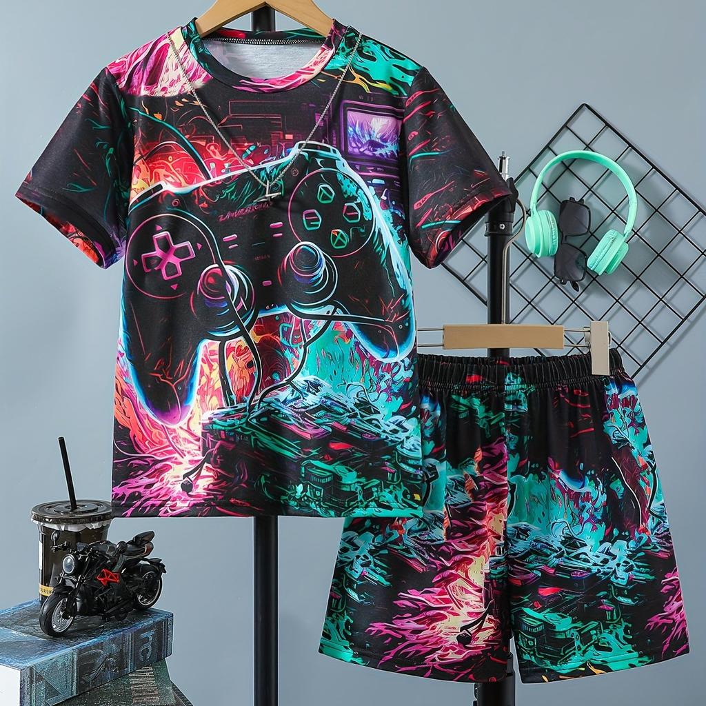 Детская одежда Костюм для мальчика с коротким рукавом Мальчик Детские шорты 3D Game Handle Модная детская летняя одежда Детские комплекты