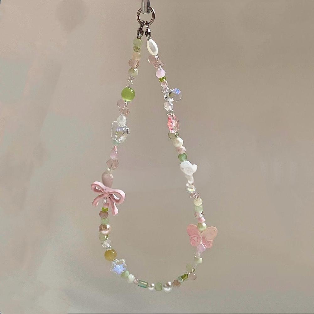 Phone Chain Beaded Butterfly Phone Strap Wrist Chain Ccd Camera Beaded Charm Short Strap For Phone Camera Instagram Aesthetic