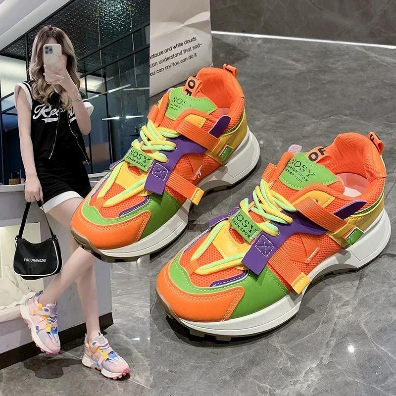 Fashion Mesh Breathable Platform Sneakers Women Fashion Wedge Platform Sports Shoes Ladies Lace-Up Non-slip Flats Running Shoes Woman
