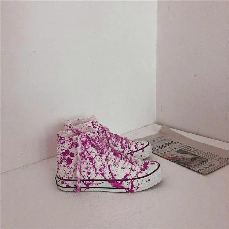 Модные красные стильные грязные туфли унисекс для мужчин граффити поддельные кровавые кроссовки из парусины для мальчиков высокие кроссовки дизайнерская мужская обувь