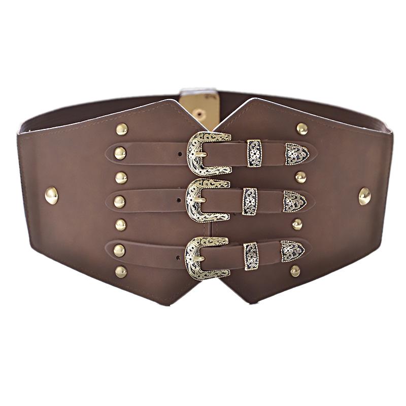Women's Retro Faux Leather Belt with Rivet Pin Buckle - Versatile Wide Waistband Accessory