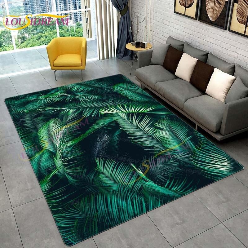 Ковер с тропическими листьями монстеры, современный ковер в стиле INS для гостиной, спальни, зеленый ковер с банановыми листьями, ковры с тропическими пальмовыми листьями