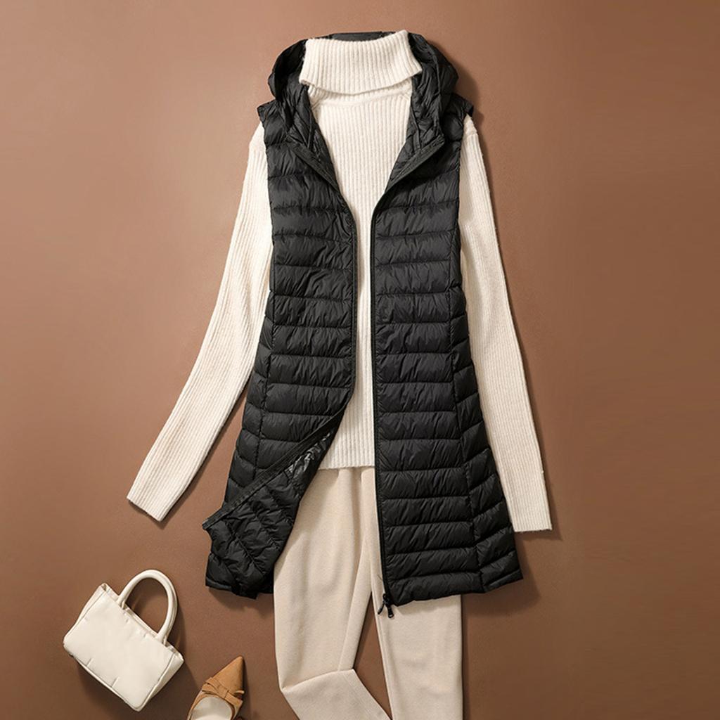 Женская мода и зима с капюшоном средней длины тонкий спортивный пуховик подкладка жилет