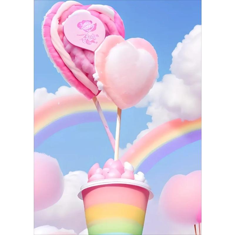 Colored Cotton Candy Rainbow Love Heart Posters Prints Canvas Printing Wall Art Picture for Girl Room Dessert Shop Decor Gifts