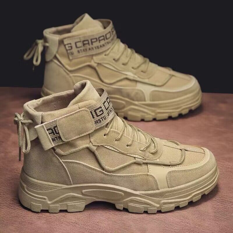 Fashion Men's Shoes Spring Autumn New High-Top Ankel Boots Men's Korean Style Thick Bottom Desert Boots Wear-Resistant Working Booties