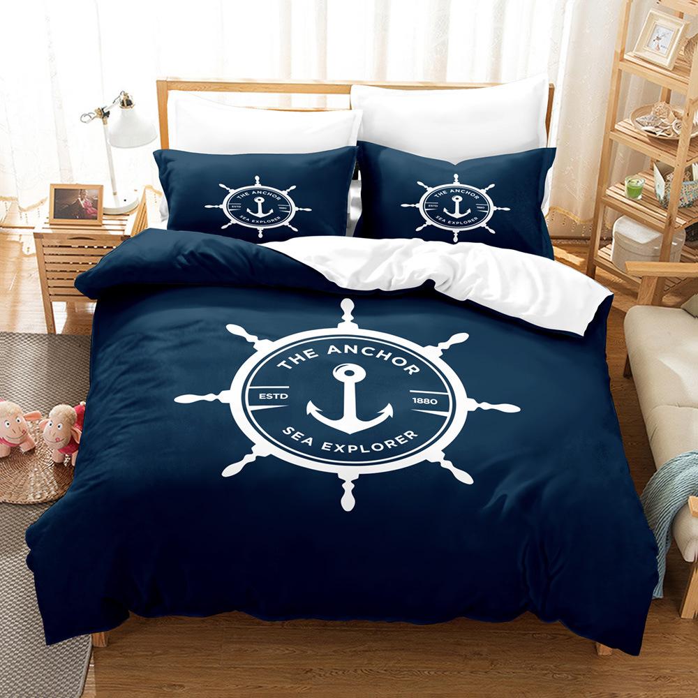 New Nautical Ocean Anchor Bedding Sets Ocean Spirit Duvet Cover King Queen Single Size Bed Linen with Pillowcase Teens Boys Gift