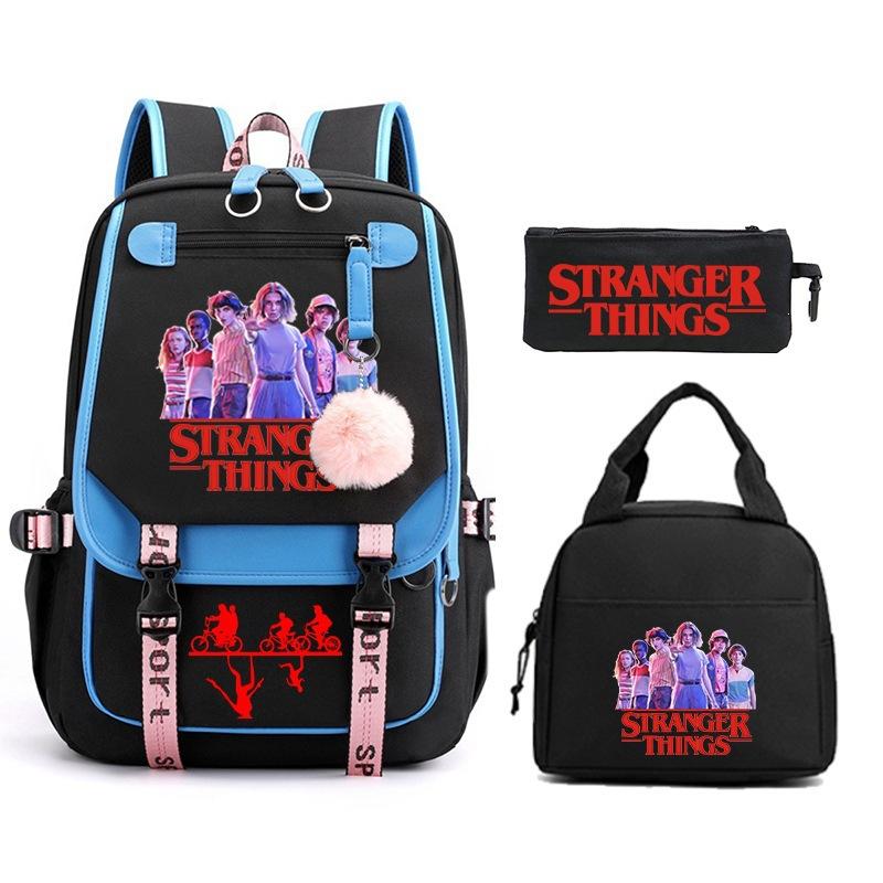 Модный Детский Рюкзак Stranger Things Комбинация Три Предмета Универсальный Для Мальчиков и Девочек Студенческая Школьная Сумка