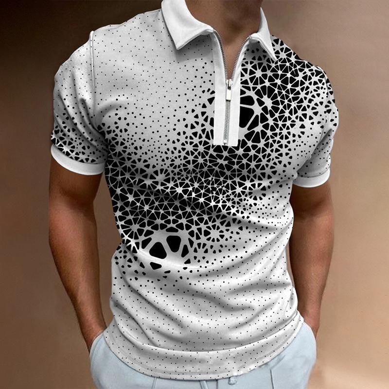 Мужская повседневная рубашка поло с 3D цифровой печатью, мужская повседневная спортивная рубашка поло на молнии, S-5XL.