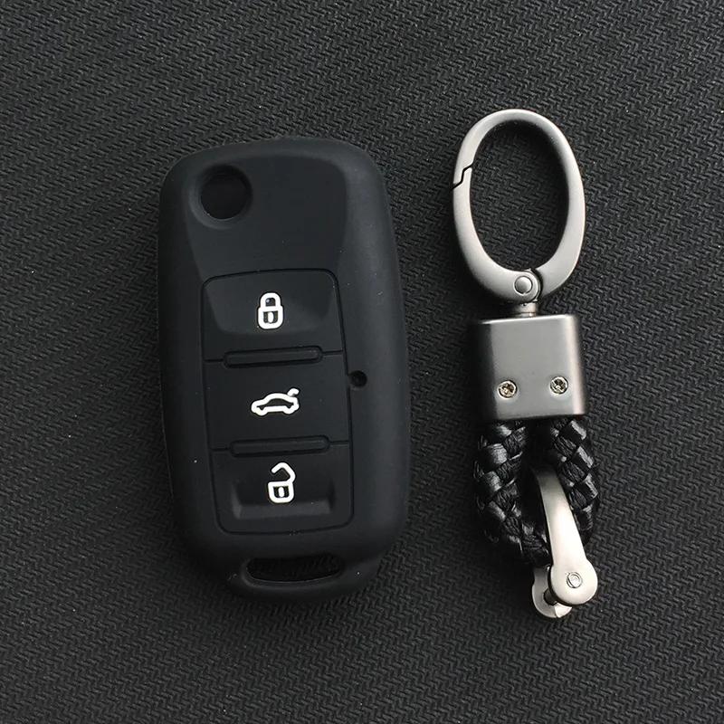 uwhxm4 Silicone Car Key Case Cover for VW Volkswagen Passat B5 Polo T4 Golf 4 for Seat Leon 1 Altea Ateca for Skoda Octavia A5 Keychain