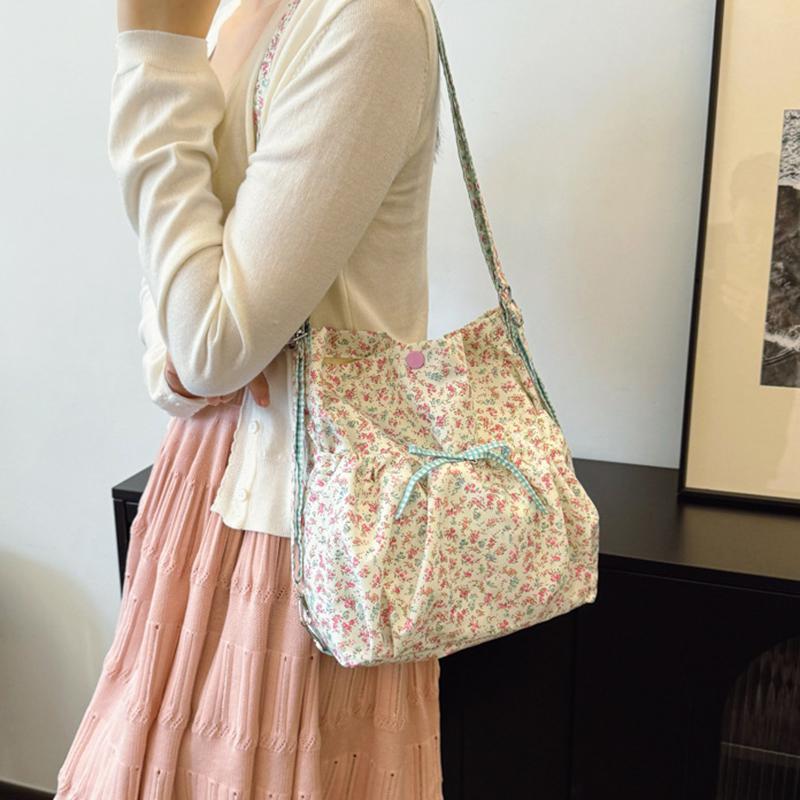 Women's Floral Print Crossbody Shoulder Bag Fashion Washable Fabric Pink Flowers Small Backpack for Casual & Special Occasions CLE