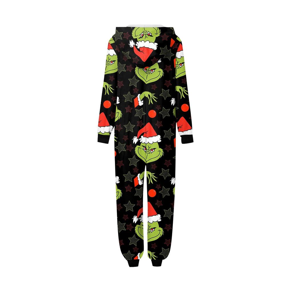 Fashion Printed Family Matching Hooded Long Sleeved Zippered Hooded Jumpsuit Set