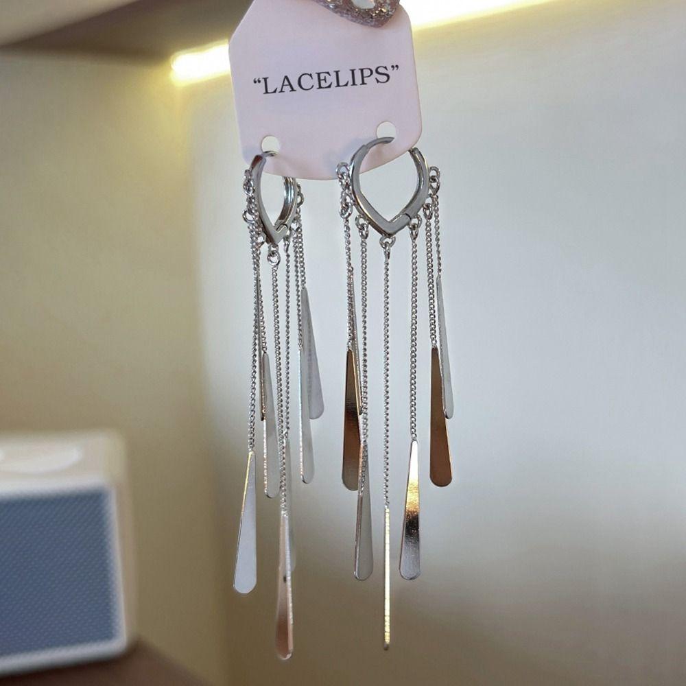 Bling Bling Metal Sequin Earrings Zinc Zinc Alloy Gold Earrings Temperament Long Tassel Dangle Earrings  Girl