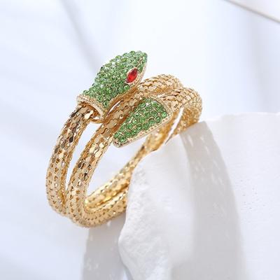 Ретро-браслет в форме змеи, декорированный стразами, регулируемый открытый дизайн, двухслойный полированный сплав, блестящий, рождественские украшения на запястье, манжета на руку