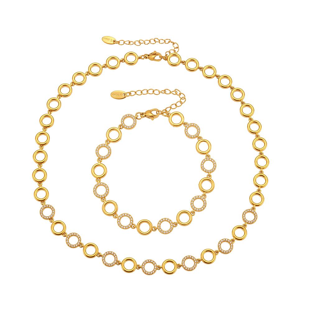 3 Models Zircon Circle Link Chain Necklace Bracelet In Stainless Steel 18k Gold Filled Necklaces Matching Bracelets For Women