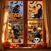 Reusable Holiday Window Film 4 Sheets Halloween Black Cat Clings, Spooky Pumpkin Bat Skull Decal Sticker, Double Sided Static Decals for Glass