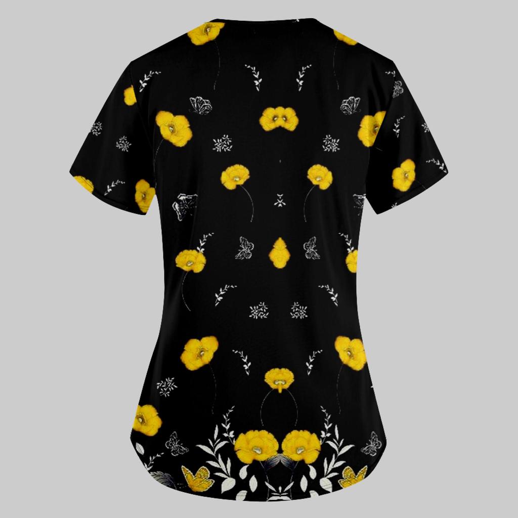 Женская модная рабочая форма с принтом и карманной футболкой с коротким рукавом