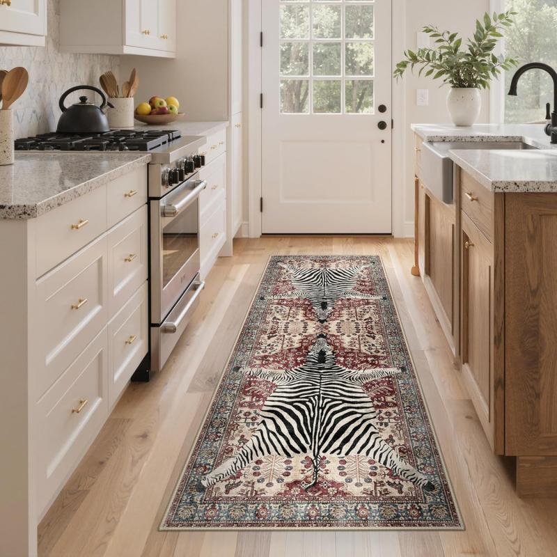 Boho Tiger Print Runner Rug Stain Resistant Non-Slip Machine Washable Kitchen Hallway Carpet Home Decor