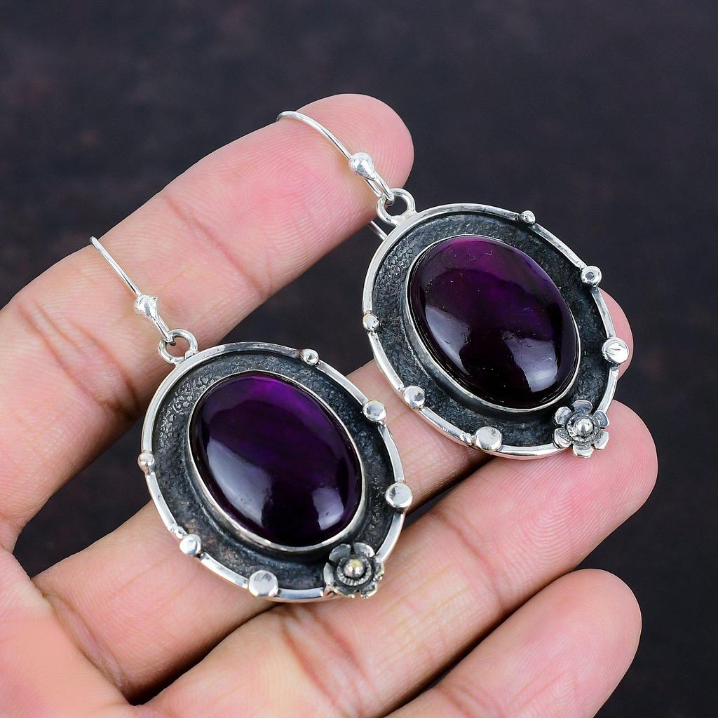 Purple Fire Labradorite Earring Gemstone Earrings 925 Sterling Silver Earrings Handmade Jewelry Unique Earring Gift For Her Oxidized Jewelry