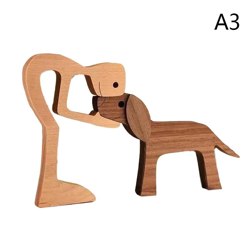 Подарок Пара Украшения Семья Щенок Деревянная Собака Поделка Фигурка Подарок на День Святого Валентина Резная Модель Украшения Домашнего Офиса