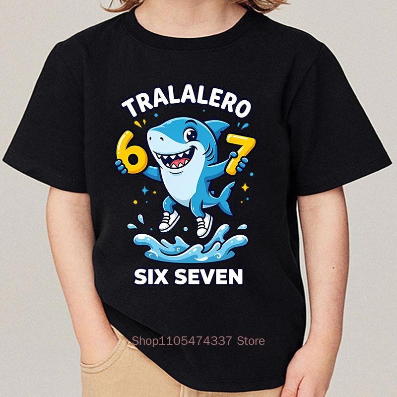 Shark Six Seven Print Tshirt For Boys Girls Summer Children Funny Casual Cute Colorful Tops Kids Oneck Short Sleeve Tshirts