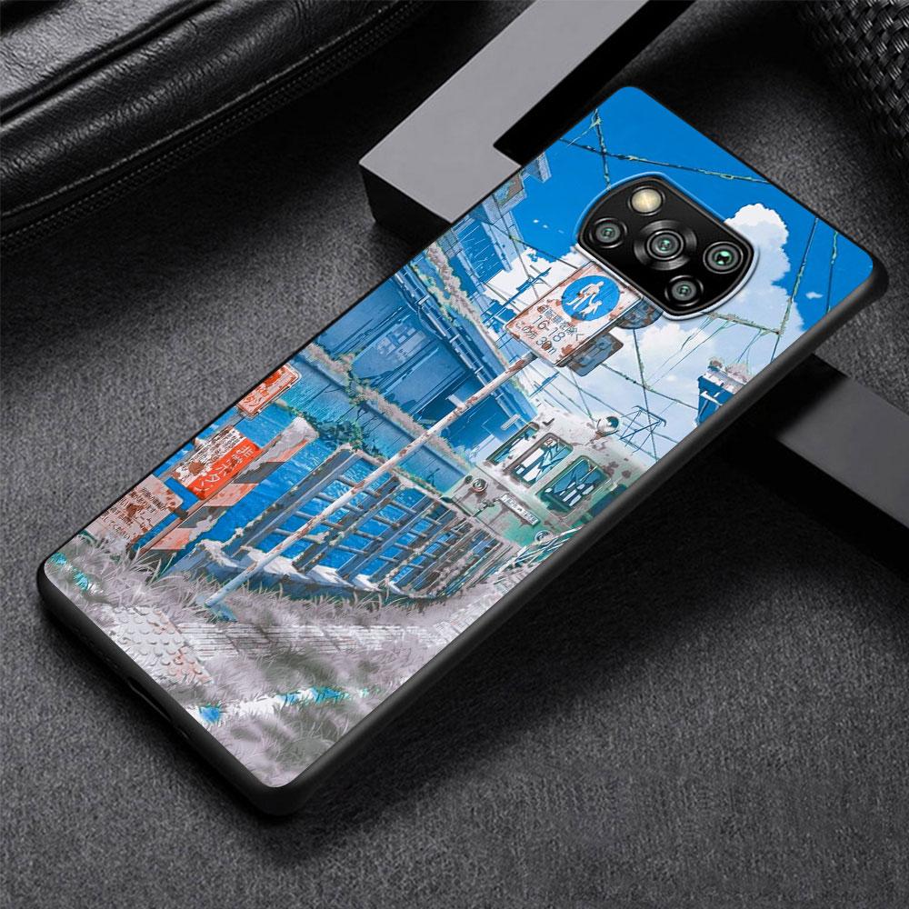 Чехол с японским аниме-пейзажем для Xiaomi Poco X3 NFC X5 F4 F3 M4 Pro X4 GT M5s M5 Pocophone F1 M3 Black Phone Cover