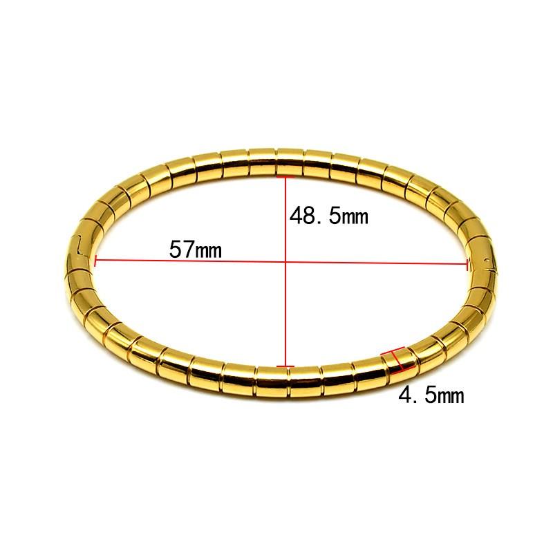 Stainless Steel 18K Gold Plated Bamboo Segment Oval Clasp Bracelet Minimalist Solid Round Bone Design Women