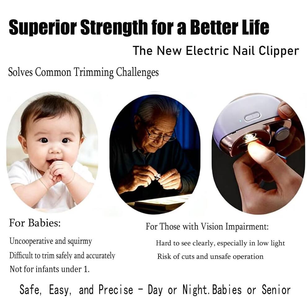 Electric Nail Clipper for Seniors with LED Light, Automatic Toenail Trimmer and Grinder Pink