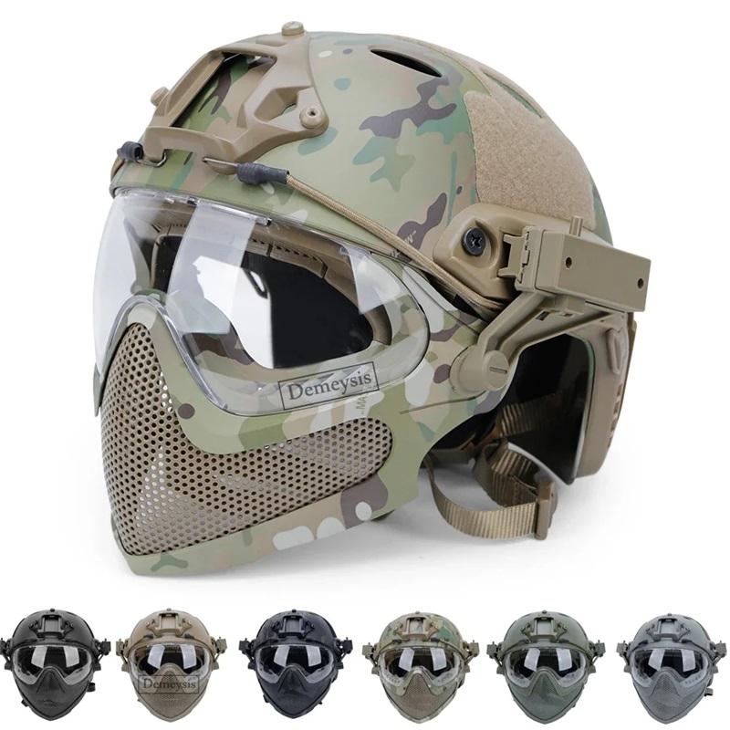 FAST PJ Tactical Helmet Mask Goggle Set Full Face Protection for Airsoft Paintball CS Game Outdoor