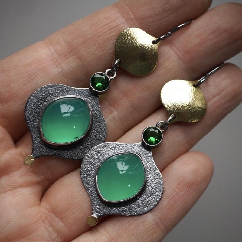 Jianjie Женские изящные двухцветные серьги-подвески в форме тыквы с инкрустацией зеленым камнем, классические банкетные украшения для ушей, тренд