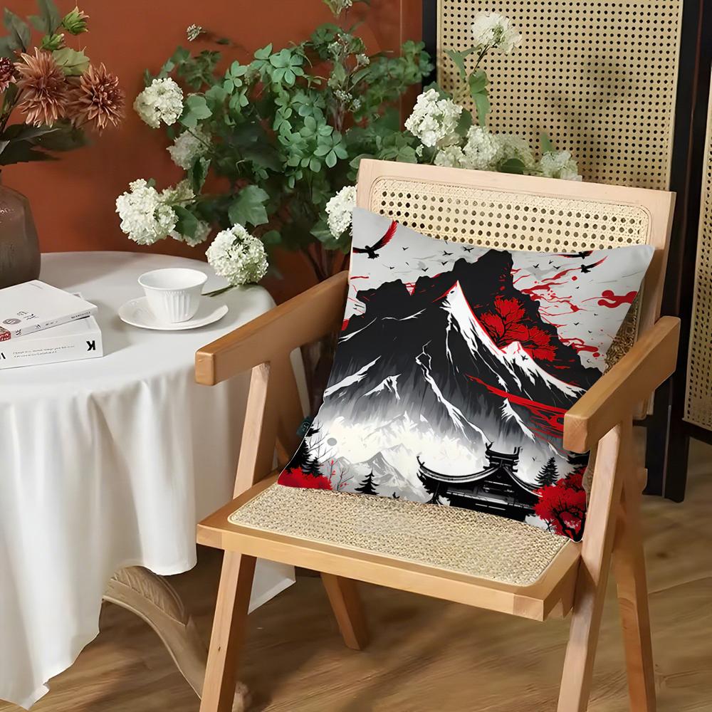 Japanese Red Moon Cushion Cover Silky Short Plush Invisible Zipper Dustproof Sofa Pillow Case for Home Decor
