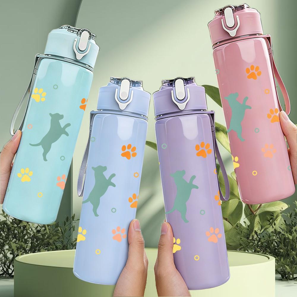 1PC Multi Animal Paw Print Pattern 750ml Color Plastic Sports Water Bottle Leakproof Flip Straw Lid Suitable for Sports Office Home Use