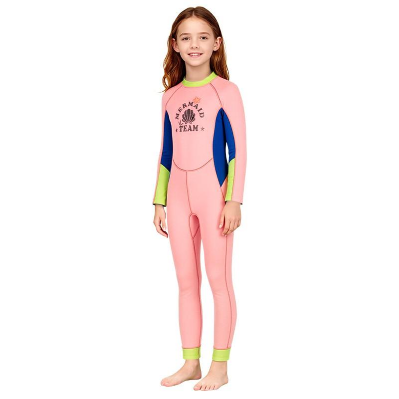 Kids 2.5mm Neoprene Wetsuit Girls Full Body Long Sleeve Snorkeling Surfing Swimsuit With Warmth Protection