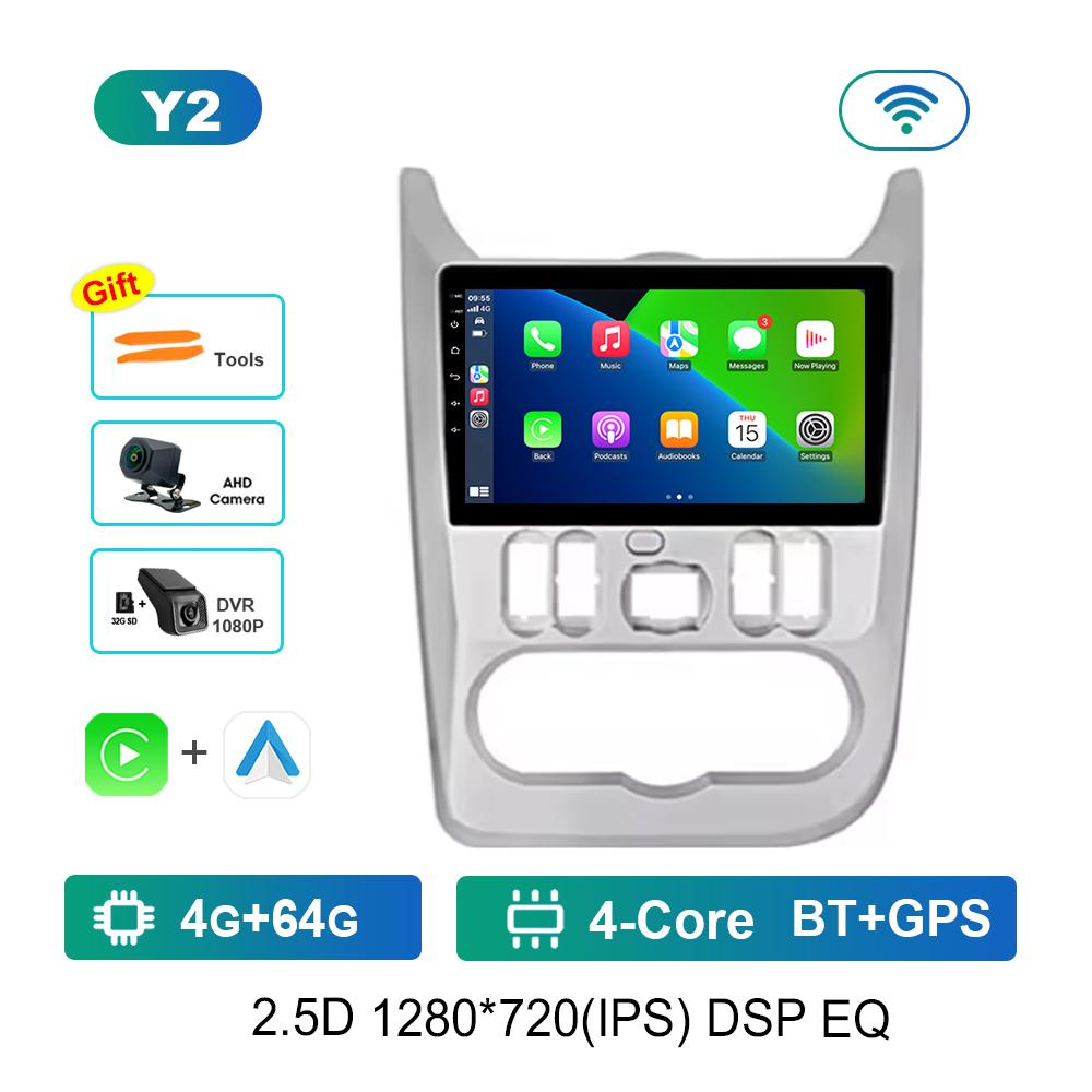 Автомобильный радиоприемник, мультимедийный проигрыватель для Renault Logan 1 Sandero 2009 - 2015 Android OS, беспроводная система Carplay, WiFi, головное устройство, GPS-навигация