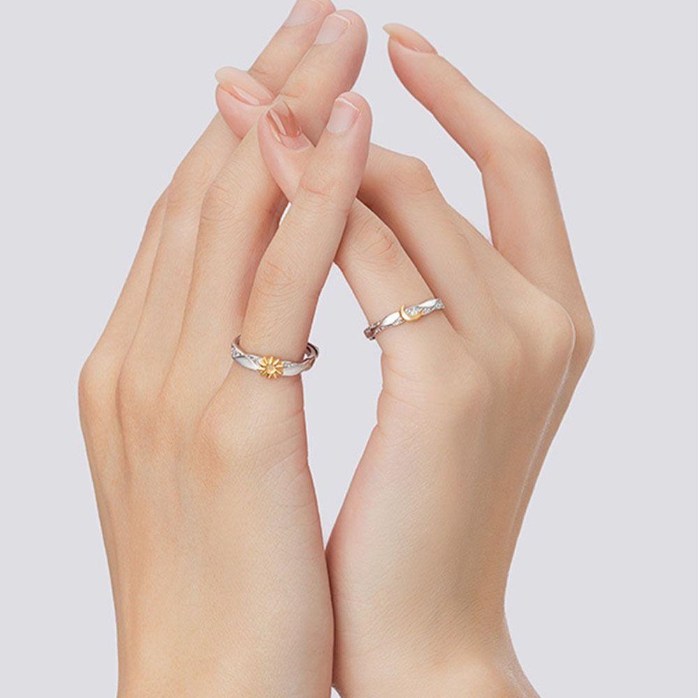 Stackable Adjustable Open Rings Sparkling Matching Rings Love Gift Sun Moon Couple Finger Ring  Men