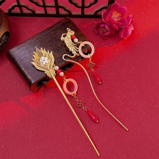 Заколка для волос в китайском стиле Дракон и Феникс с кисточками для женщин и девочек, длинные заколки для волос, украшение, китайский древний костюм ханьфу, аксессуары для волос