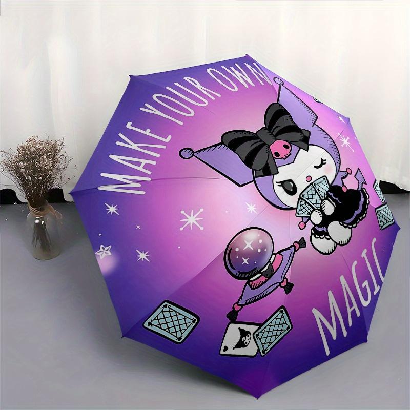 Kuromi,Gothic Automatic Folding Umbrella-Simple 8-Rib Design, Bright Cartoon Pattern, Durable Iron Frame, Suitable For Travel, Outdoor, Beac