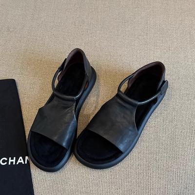 Версия из овчины~ ретро повседневные сандалии с открытым носком и полыми стенками, женские летние новые универсальные римские туфли с мягкой подошвой, увеличивающие рост