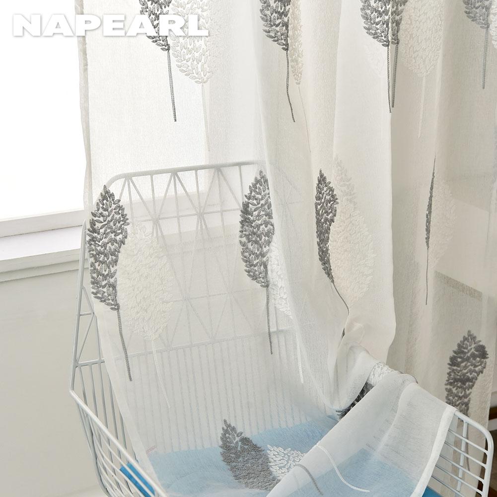 1 шт. NAPEARL 10%-20% затенение, белая прозрачная цветочная вышивка, серые листья, прозрачная тюлевая занавеска из вуали для гостиной, спальни