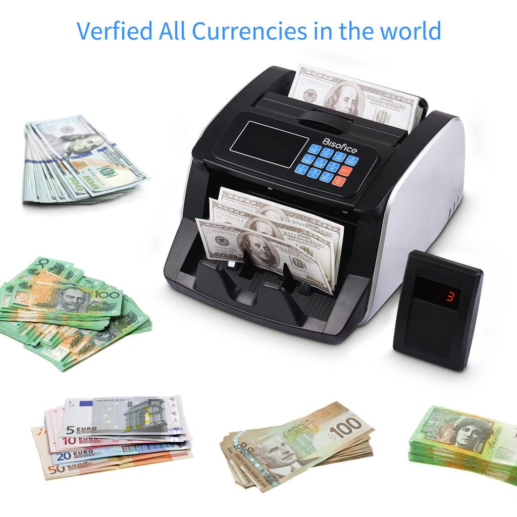 Bisofice Money Counter Machine Counterfeit Bill Detector Automatic Money Detection Top Loading Bill