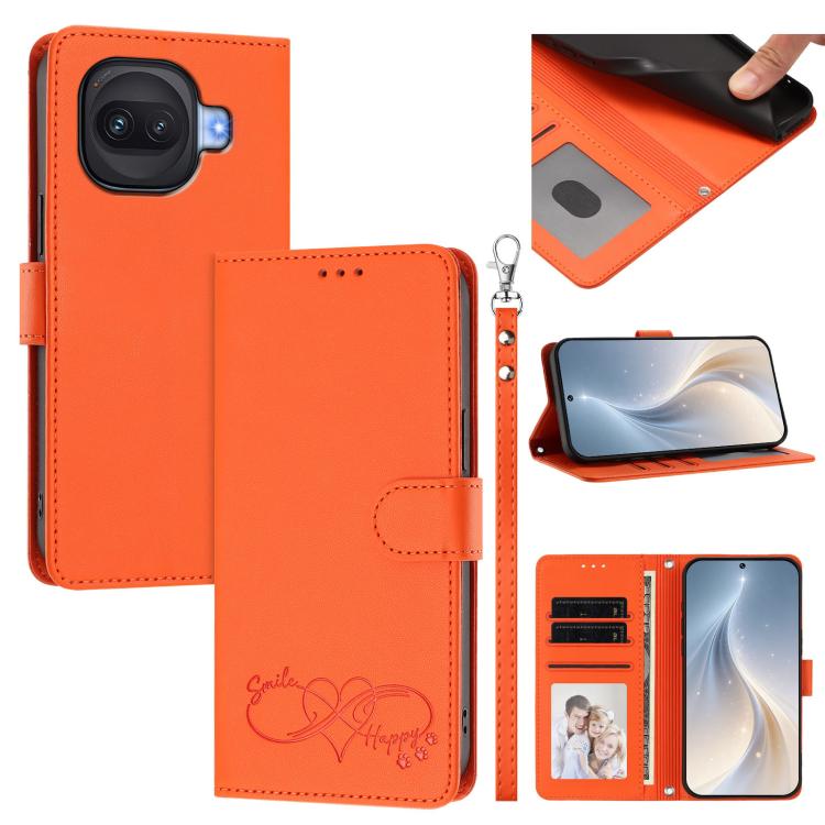 Happy Heart Pattern Magnetic Closure Vegan Leather Phone Case With Wrist Strap For vivo X200 FE