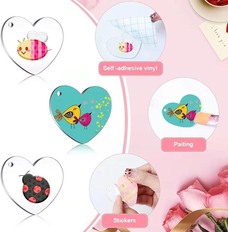 30/60 шт. Акриловые заготовки для брелоков в форме сердца Акриловые диски в форме сердца с отверстием для DIY брелоков Виниловое украшение на День святого Валентина