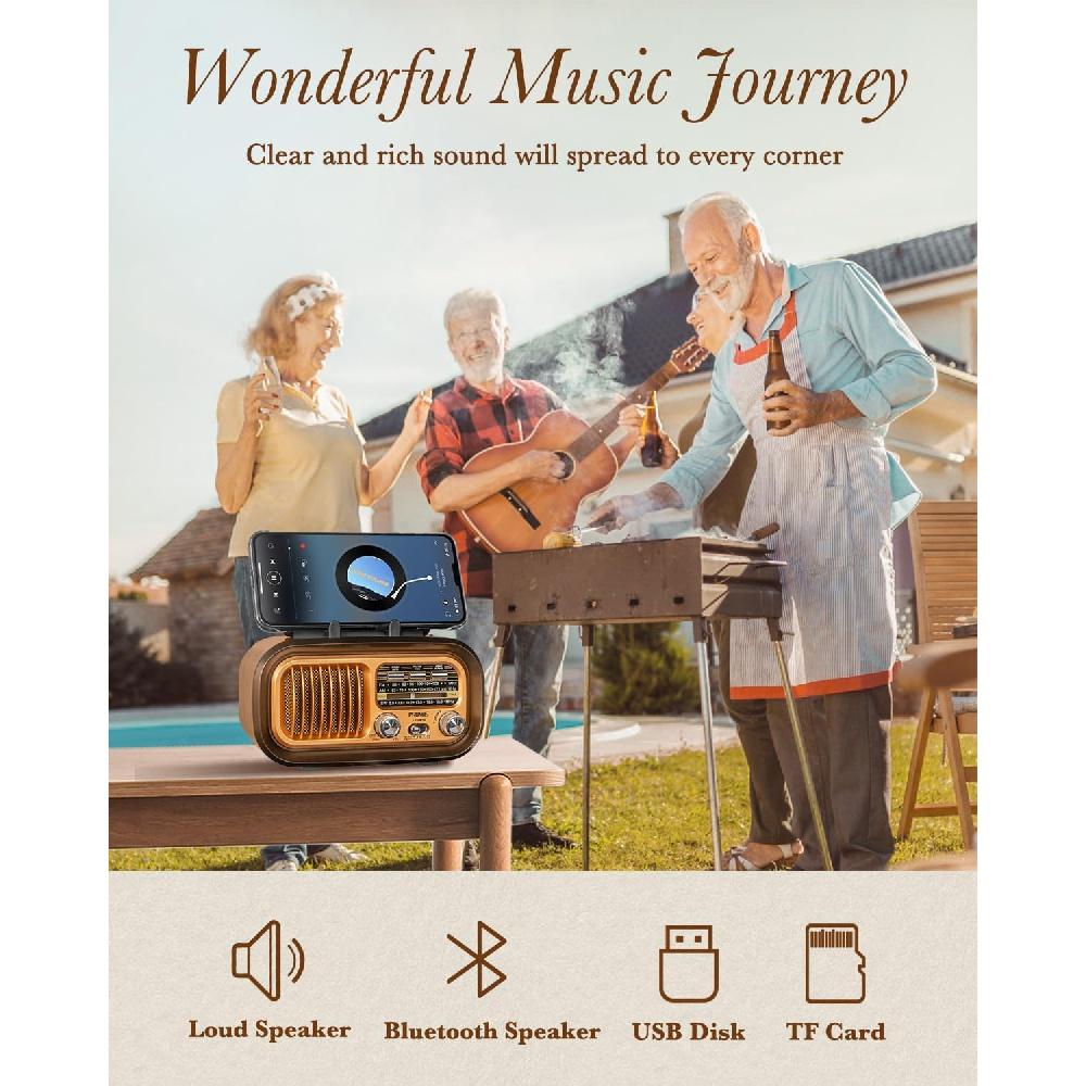 Маленькое ретро-винтажное радио Bluetooth, портативное радио AM FM, радио на солнечной батарее/аккумуляторе/перезаряжаемое радио, TWS, поддержка TF-карты/воспроизведения через USB