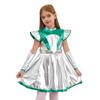 Girls Alien Cosplay Costume - Shimmering PU Patchwork Dress with Cap Sleeve & Arm Sleeve for Halloween Party