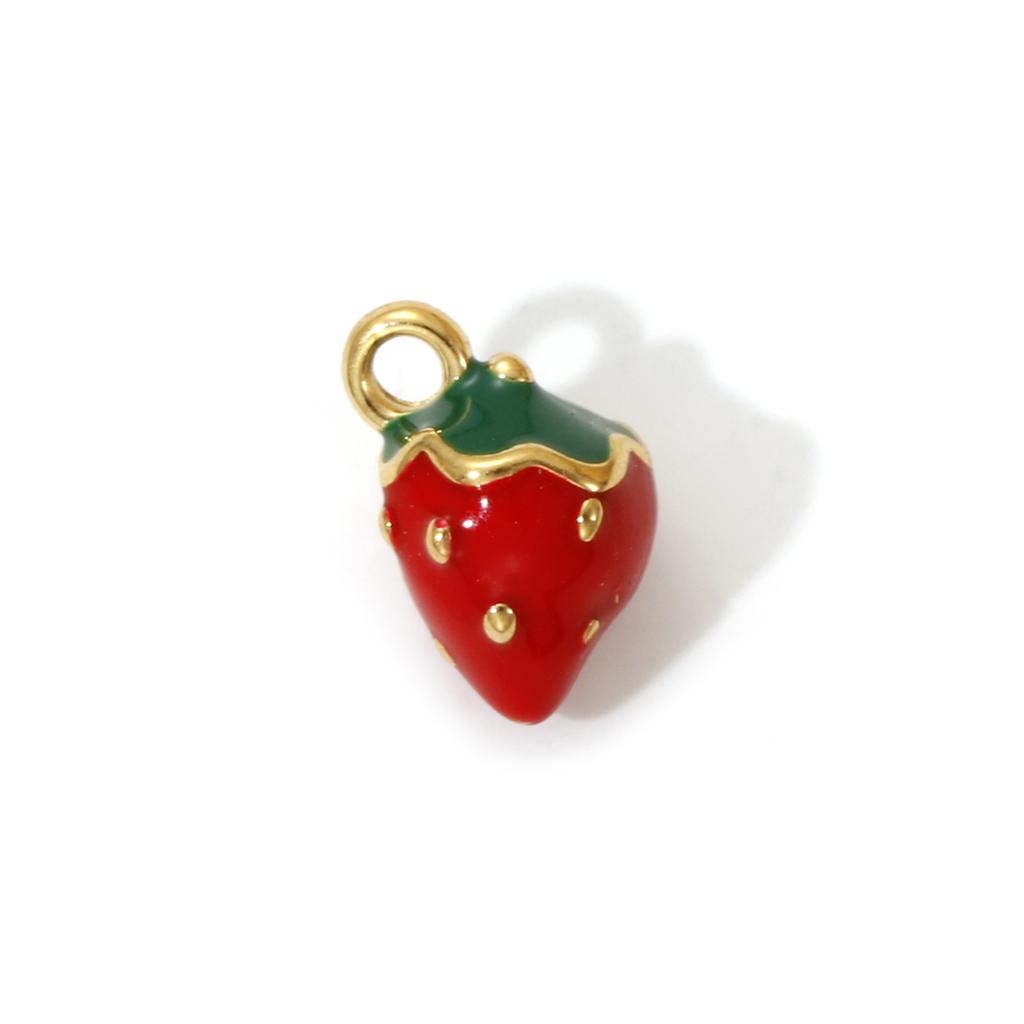 1 Piece 304 Stainless Steel Charms 18K Real Gold Plated Enamel Lipstick Strawberry Mango Pineapple Pendant Necklace DIY Making